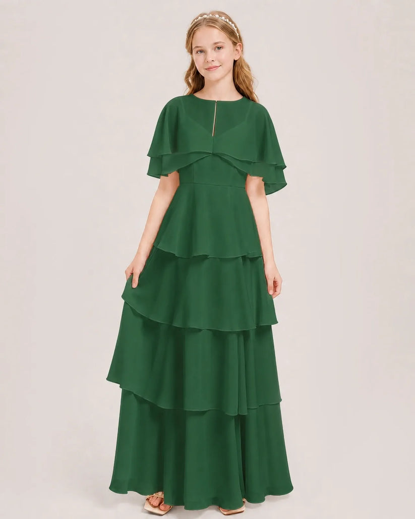 Emerald Green Chiffon A-line Junior Bridesmaid Dress Front View