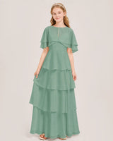Eucalyptus Chiffon A-line Junior Bridesmaid Dress Front View