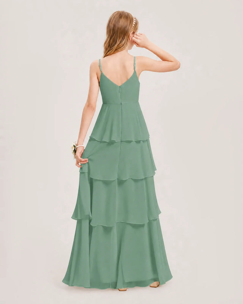 Eucalyptus Chiffon A-line Junior Bridesmaid Dress Back View