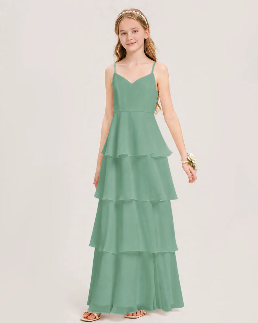 Eucalyptus Chiffon A-line Junior Bridesmaid Dress Front View