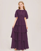 Grape Chiffon A-line Junior Bridesmaid Dress Front View
