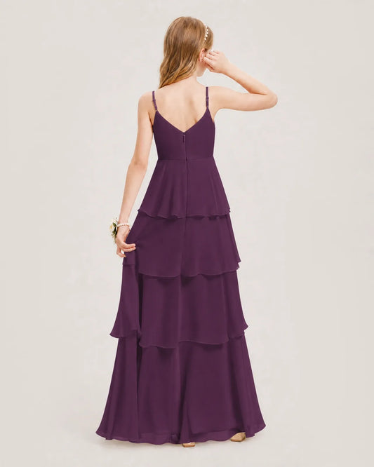 Grape Chiffon A-line Junior Bridesmaid Dress Back View