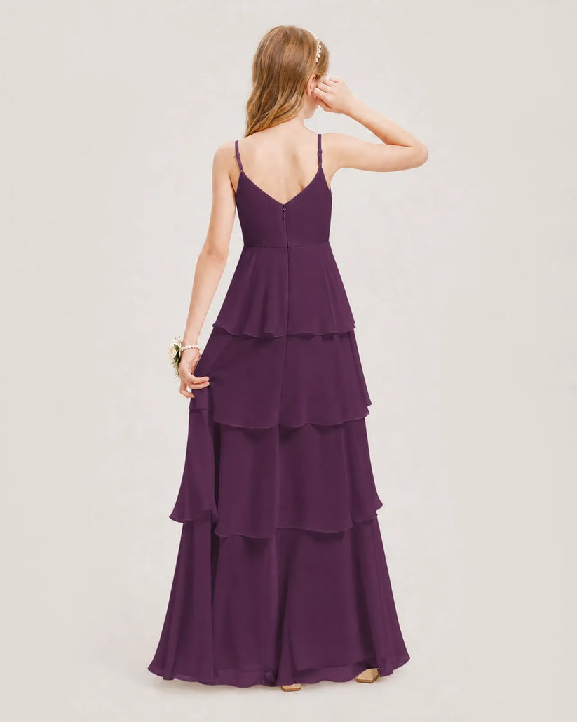 Grape Chiffon A-line Junior Bridesmaid Dress Back View
