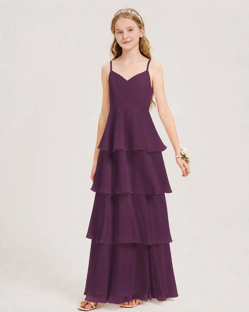 Grape Chiffon A-line Junior Bridesmaid Dress Front View
