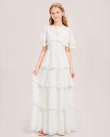 Ivory Chiffon A-line Junior Bridesmaid Dress Front View
