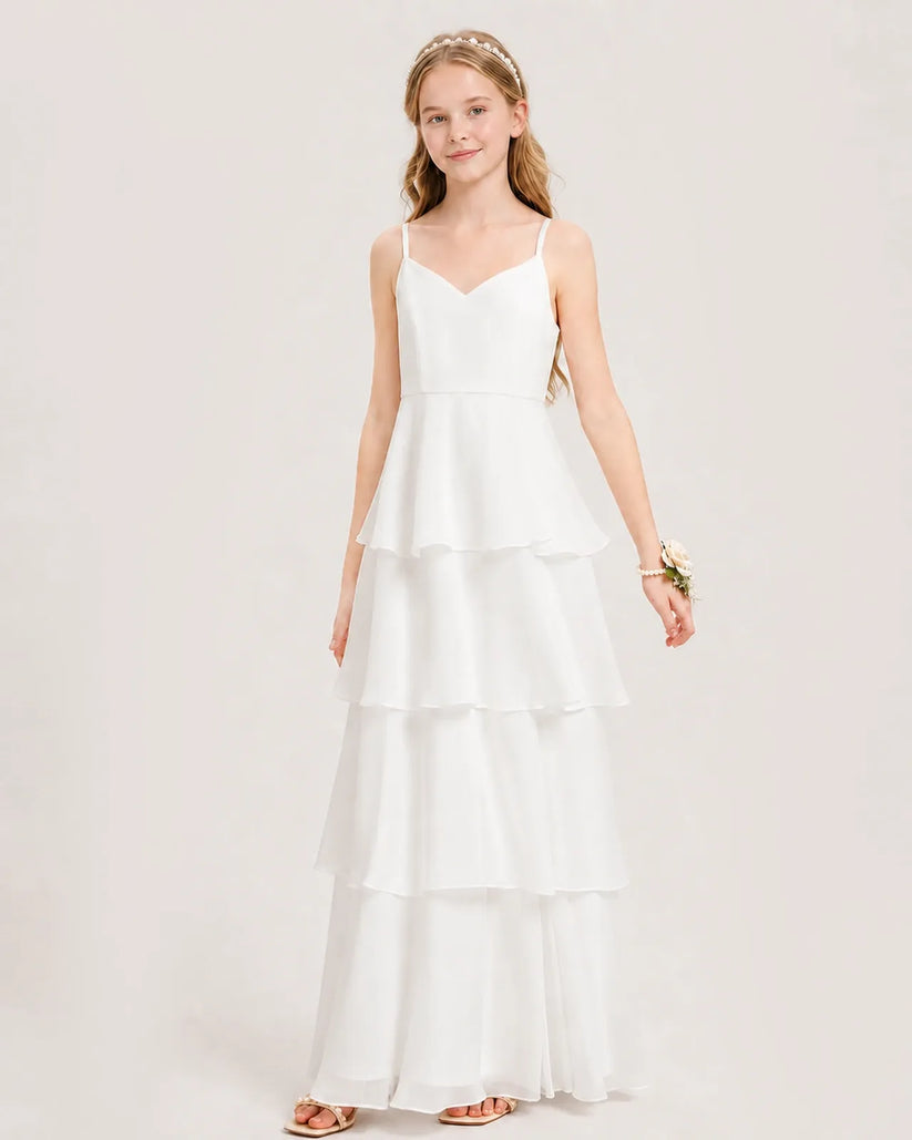Ivory Chiffon Tiered A-line Junior Bridesmaid Dress Front View