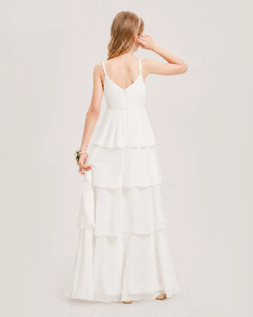 Ivory Chiffon A-line Junior Bridesmaid Dress Back View