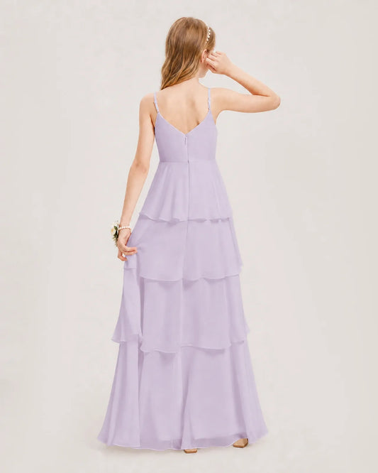 Lavender Chiffon A-line Junior Bridesmaid Dress Back View