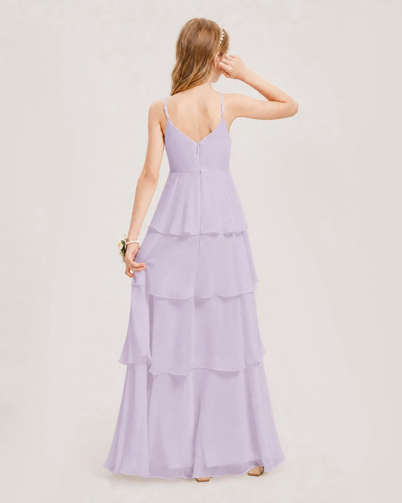 Lavender Chiffon A-line Junior Bridesmaid Dress Back View