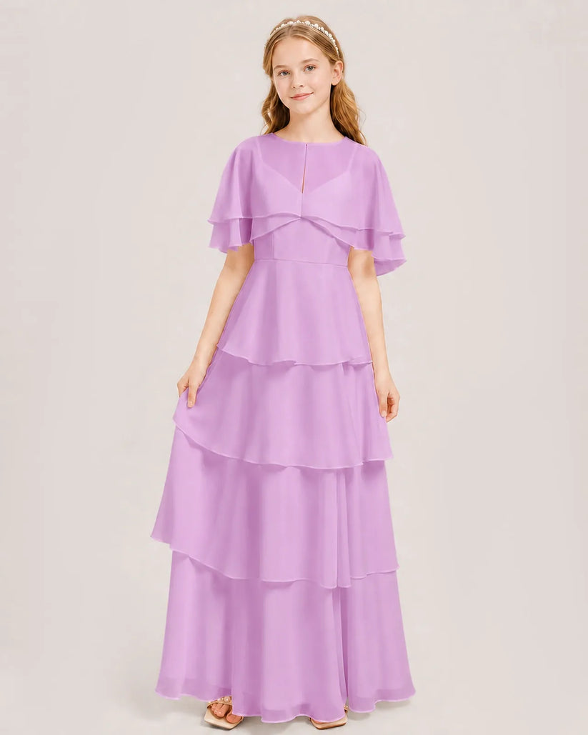 Lilac Chiffon A-line Junior Bridesmaid Dress Front View