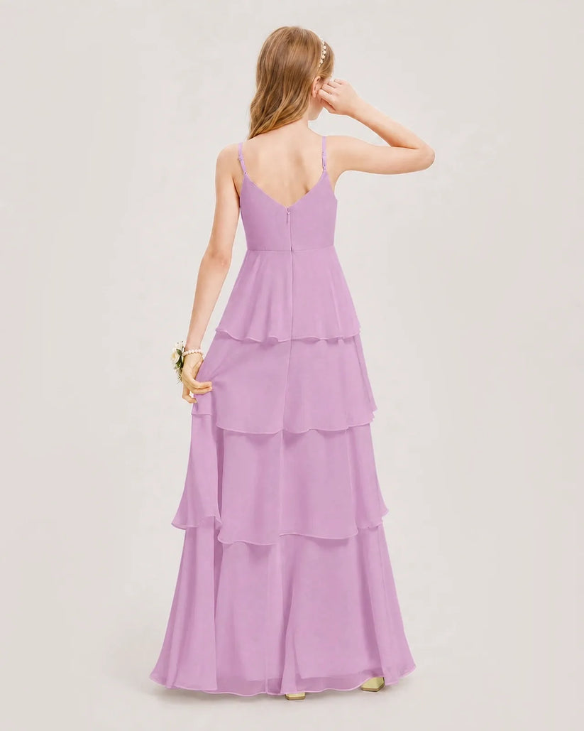 Lilac Chiffon A-line Junior Bridesmaid Dress Back View