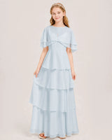 Mist Chiffon A-line Junior Bridesmaid Dress Front View