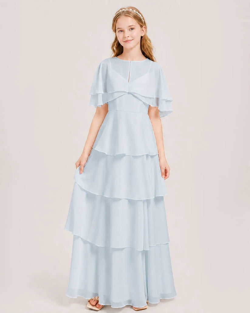 Mist Chiffon A-line Junior Bridesmaid Dress Front View