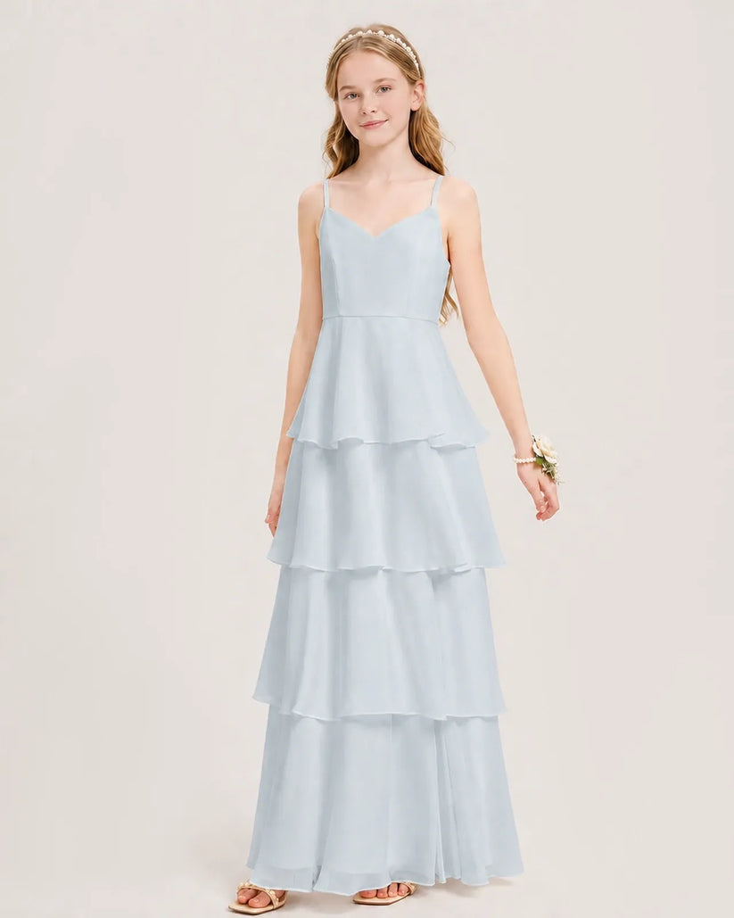 Mist Chiffon A-line Junior Bridesmaid Dress Front View