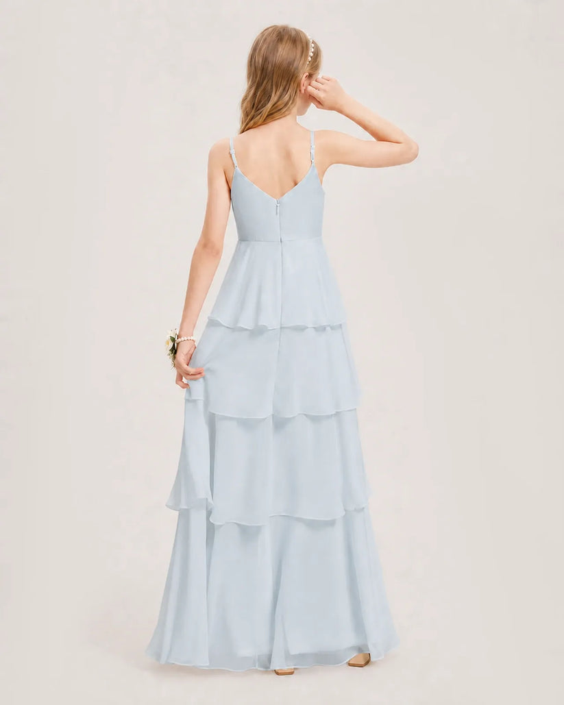 Mist Chiffon A-line Junior Bridesmaid Dress Back View