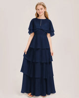 Navy Blue Chiffon A-line Junior Bridesmaid Dress Front View