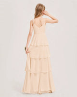 Peach Chiffon A-line Junior Bridesmaid Dress Back View