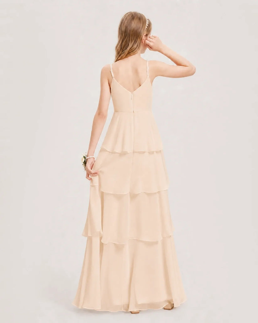Peach Chiffon A-line Junior Bridesmaid Dress Back View