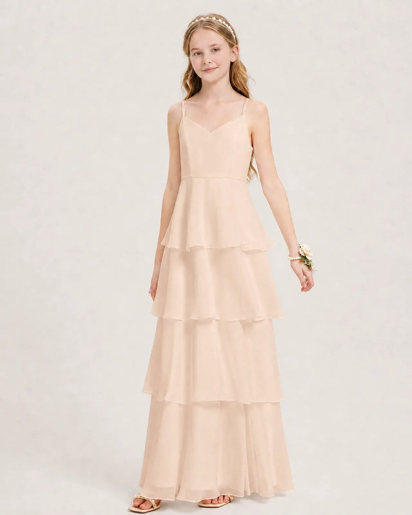 Peach Chiffon A-line Junior Bridesmaid Dress Front View