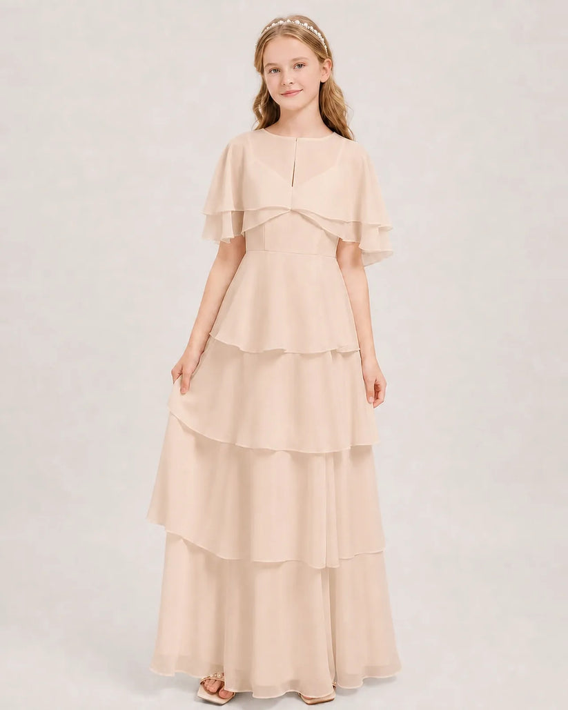 Peach Chiffon A-line Junior Bridesmaid Dress Front View
