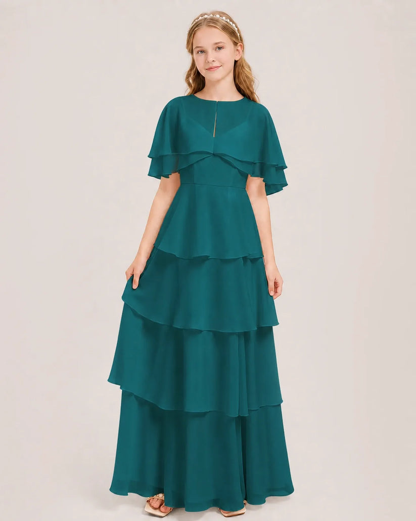Peacock Chiffon A-line Junior Bridesmaid Dress Front View