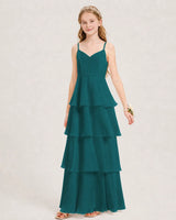 Peacock Chiffon Tiered A-line Junior Bridesmaid Dress Front View