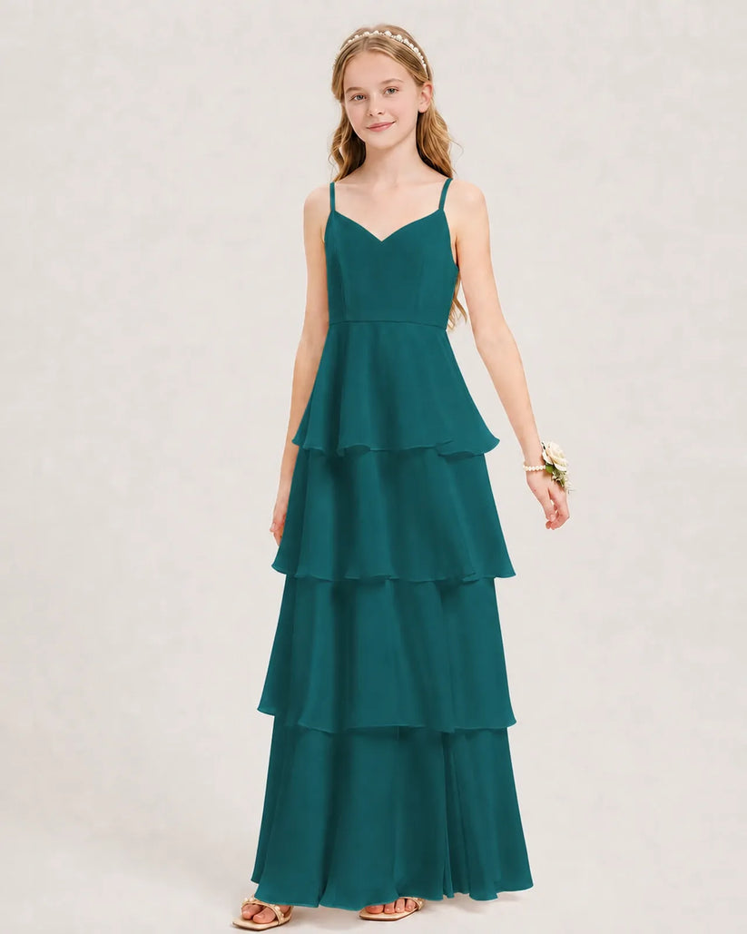 Peacock Chiffon Tiered A-line Junior Bridesmaid Dress Front View