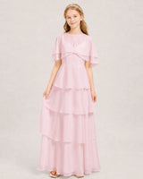 Pink Chiffon A-line Junior Bridesmaid Dress Front View