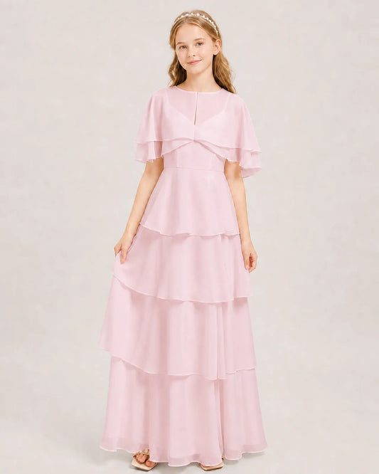 Pink Chiffon A-line Junior Bridesmaid Dress Front View