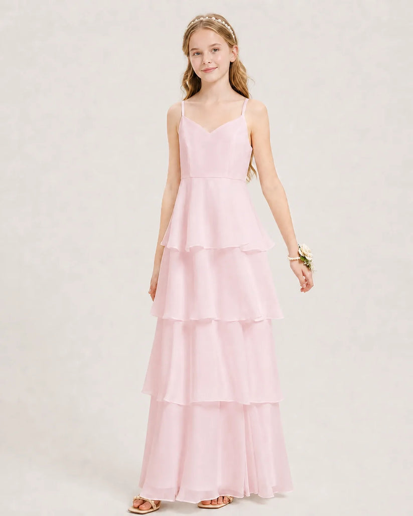 Pink Chiffon A-line Junior Bridesmaid Dress Front View