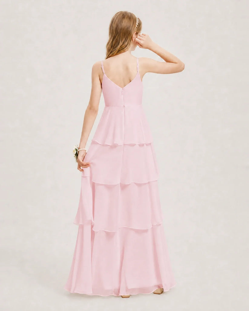 Pink Chiffon A-line Junior Bridesmaid Dress Back View