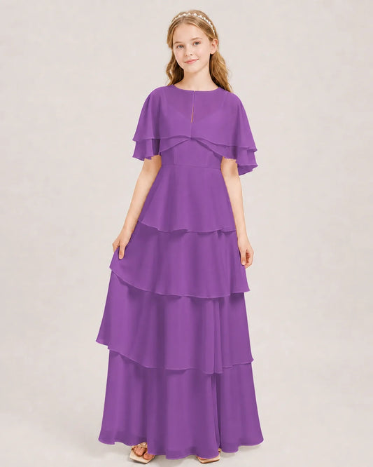 Purple Chiffon A-line Junior Bridesmaid Dress Front View