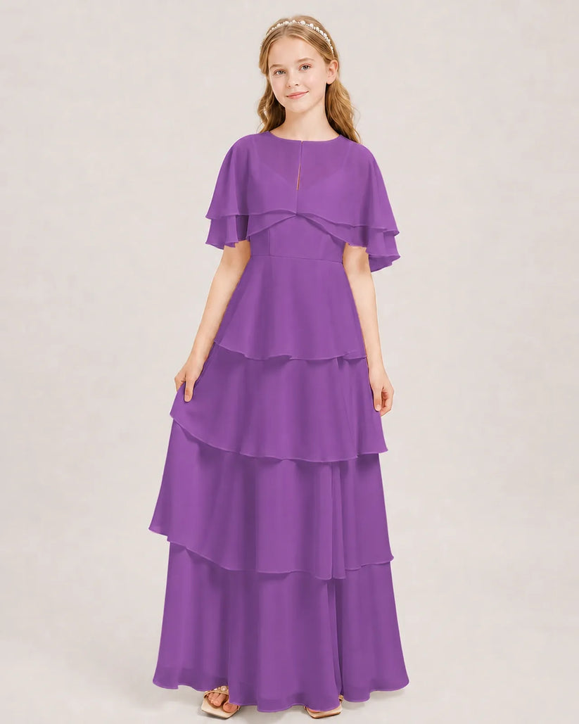 Purple Chiffon A-line Junior Bridesmaid Dress Front View