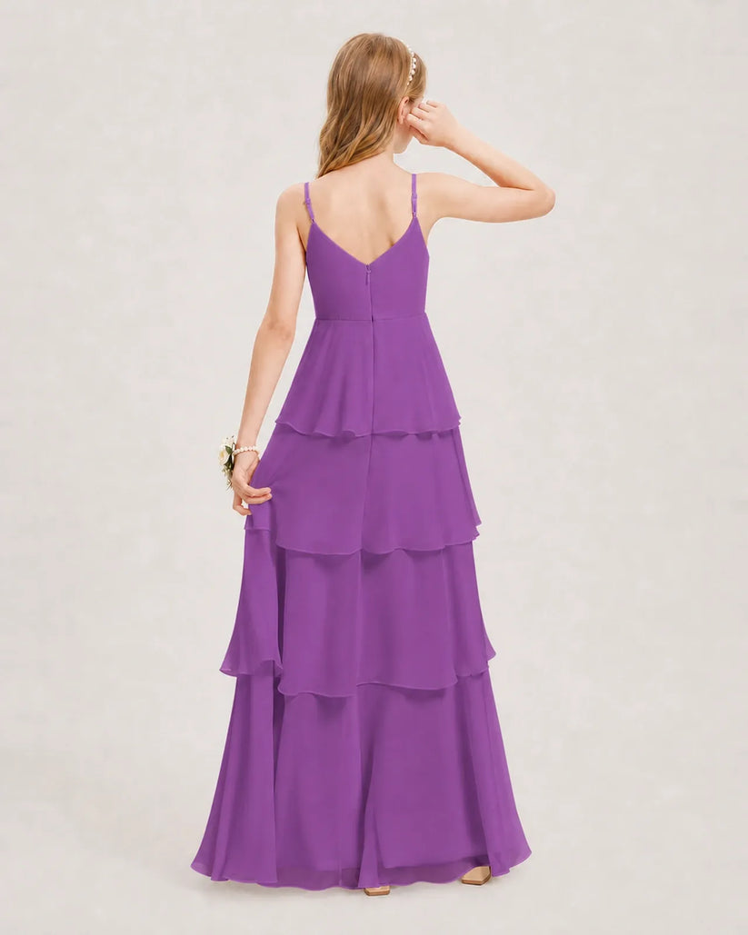 Purple Chiffon A-line Junior Bridesmaid Dress Back View