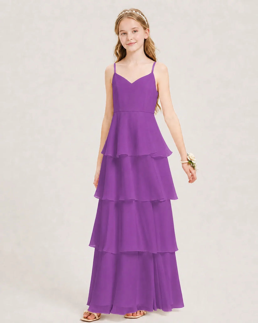 Purple Chiffon A-line Junior Bridesmaid Dress Front View