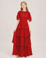 Red Chiffon A-line Junior Bridesmaid Dress Front View