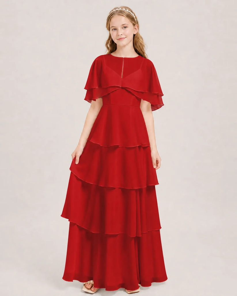 Red Chiffon A-line Junior Bridesmaid Dress Front View