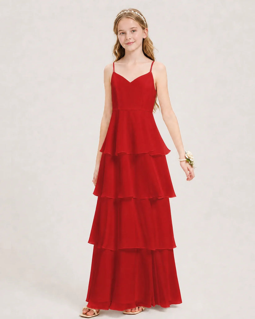 Red Chiffon A-line Junior Bridesmaid Dress Front View