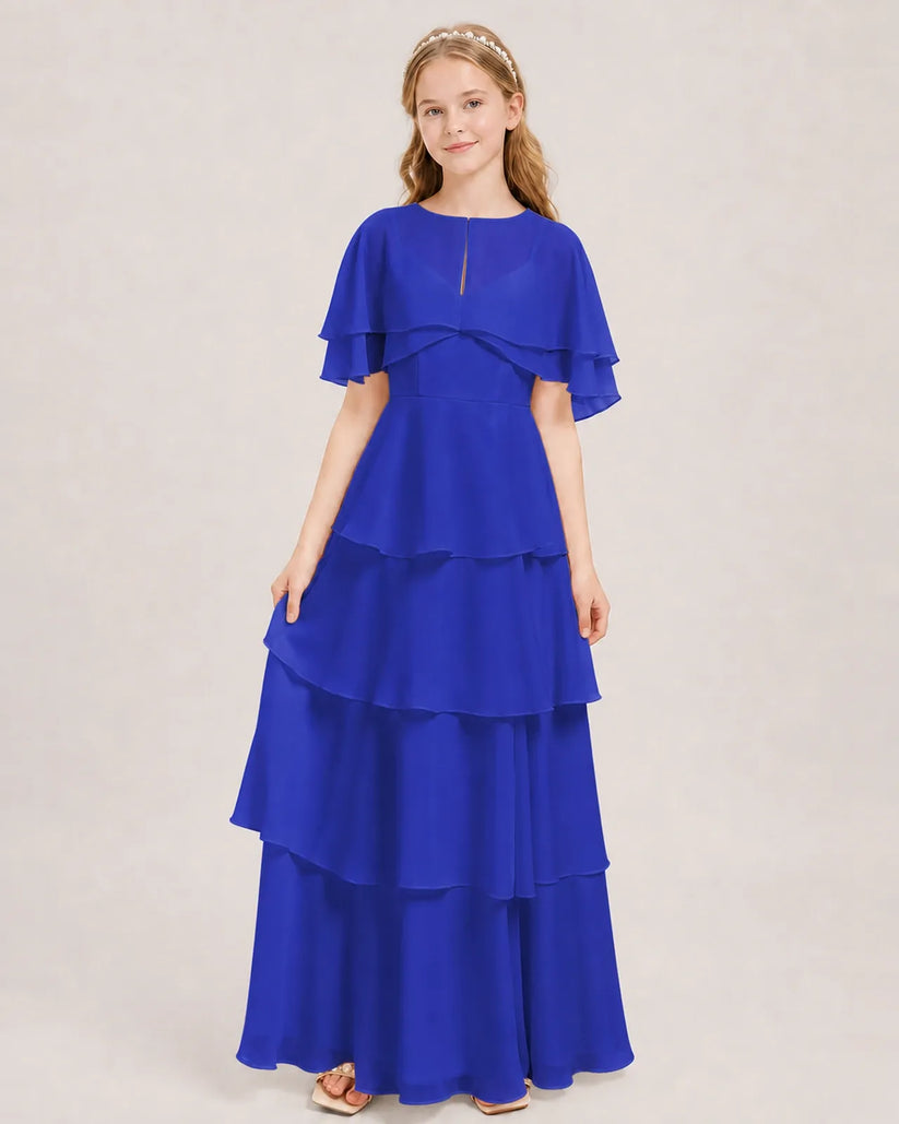 Royal Blue Chiffon A-line Junior Bridesmaid Dress Front View
