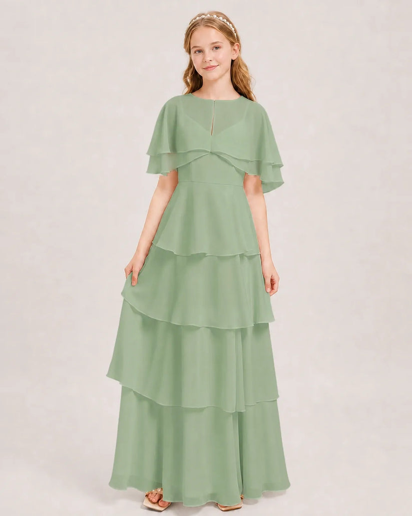 Sage Green Chiffon A-line Junior Bridesmaid Dress Front View
