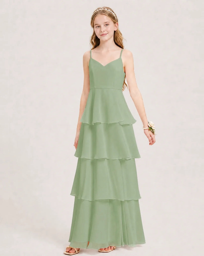 Sage Green Chiffon A-line Junior Bridesmaid Dress Front View