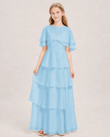 Sky Blue Chiffon A-line Junior Bridesmaid Dress Front View