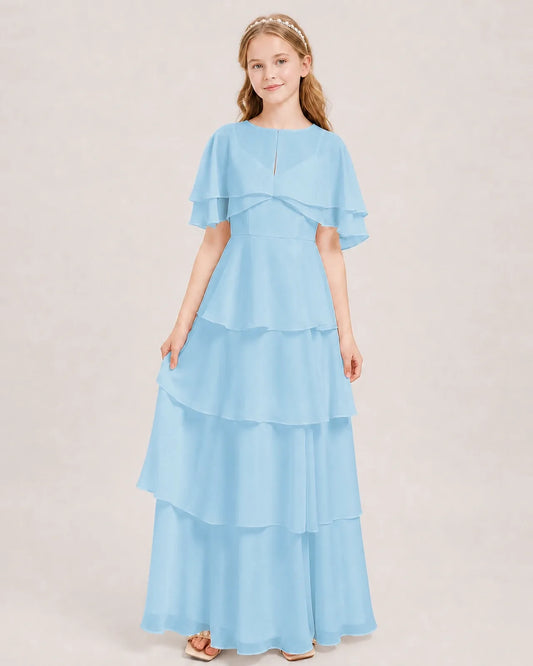 Sky Blue Chiffon A-line Junior Bridesmaid Dress Front View