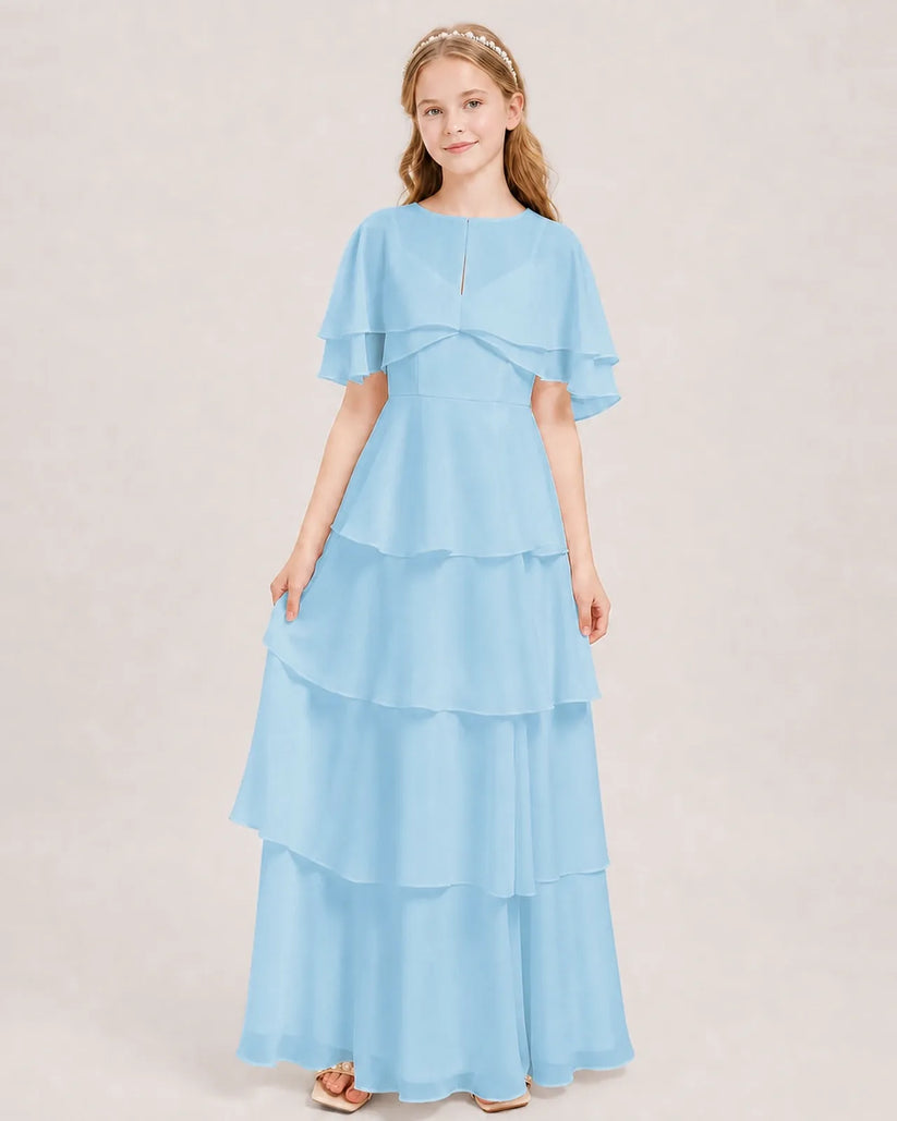 Sky Blue Chiffon A-line Junior Bridesmaid Dress Front View