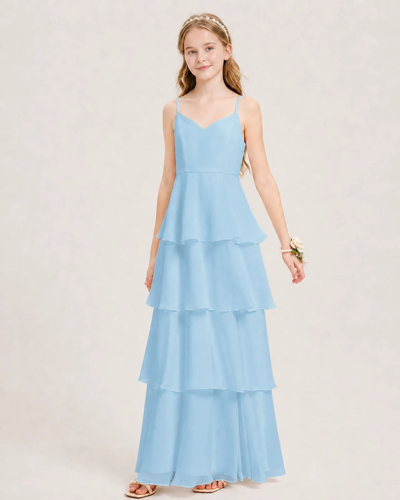 Sky Blue Chiffon A-line Junior Bridesmaid Dress Front View