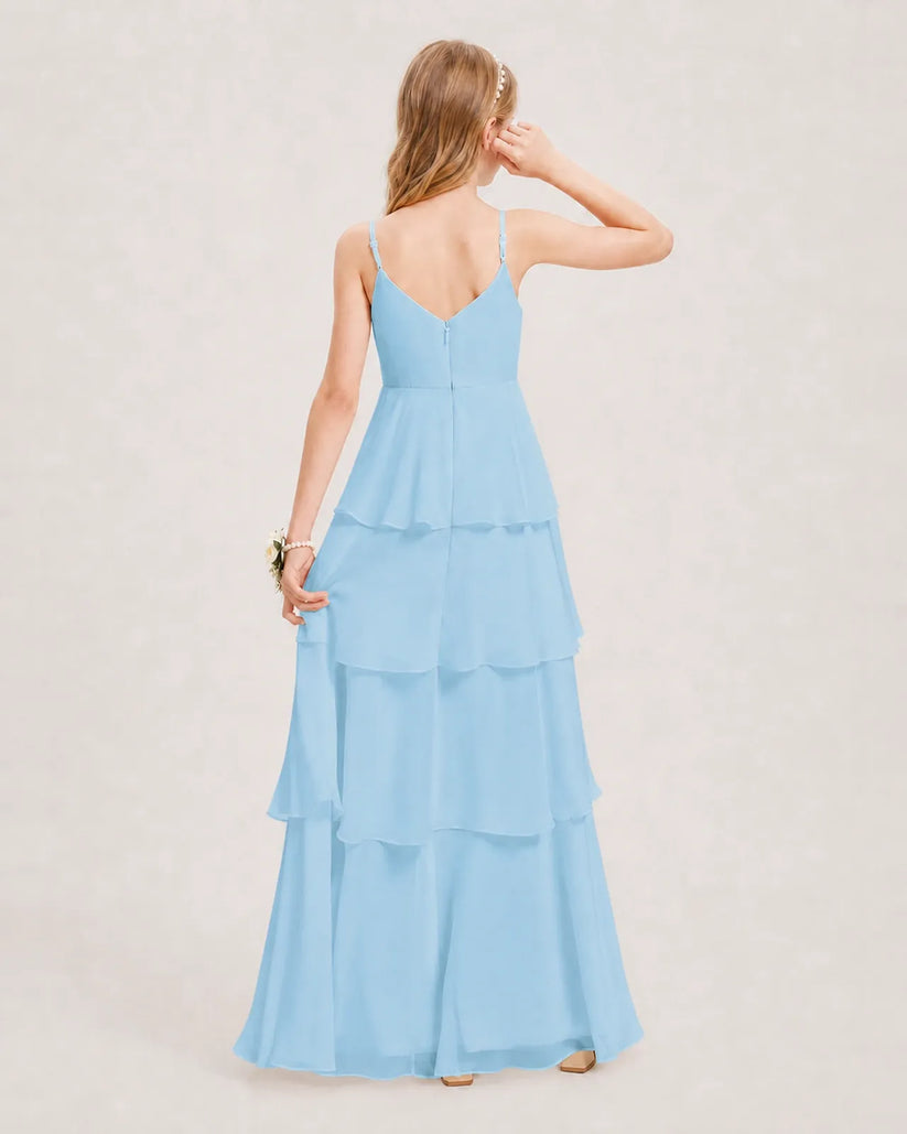 Sky Blue Chiffon A-line Junior Bridesmaid Dress Back View