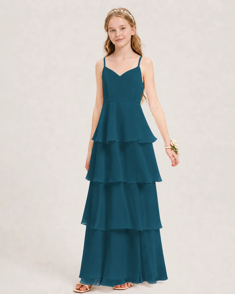 Teal Chiffon A-line Junior Bridesmaid Dress Front View