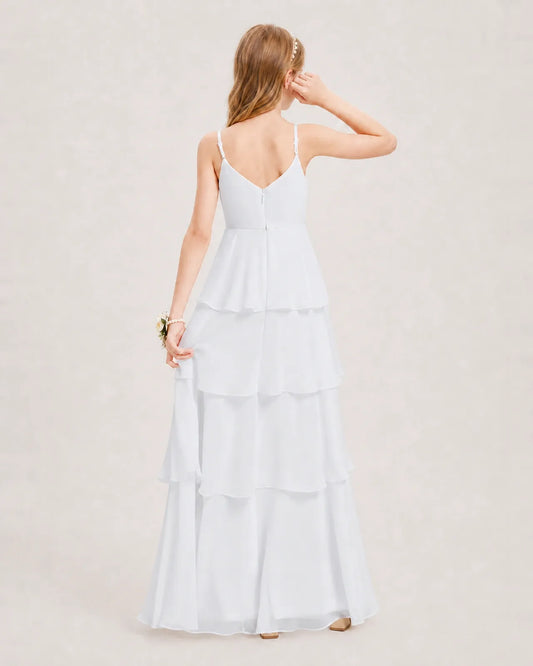White Chiffon A-line Junior Bridesmaid Dress Back View