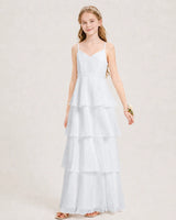 White Chiffon A-line Junior Bridesmaid Dress Front View