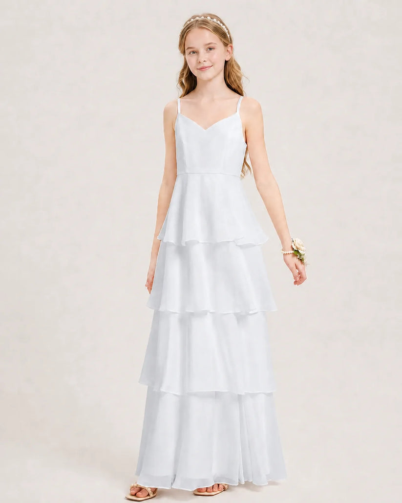 White Chiffon A-line Junior Bridesmaid Dress Front View